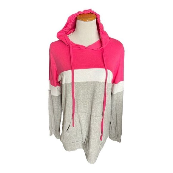 NWT Womens PinkmStyle Color Block Hoodie Hooded Pullover Top - Sz L - Picture 3 of 3